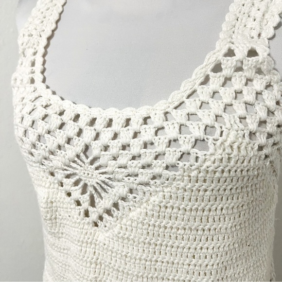 Say What? Women’s Ivory Large Crochet Knit Crop Top Sleeveless Drawstring EUC - Picture 2 of 7
